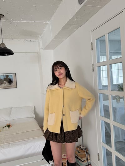 BUTTER奶油黃翻領針織衣 1color1