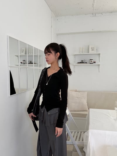 歐美百搭親膚排釦長袖上衣 2colors4