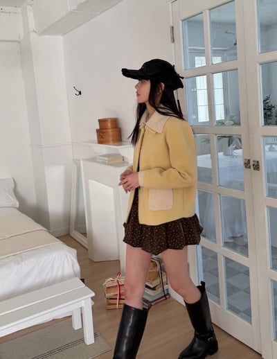 BUTTER奶油黃翻領針織衣 1color5