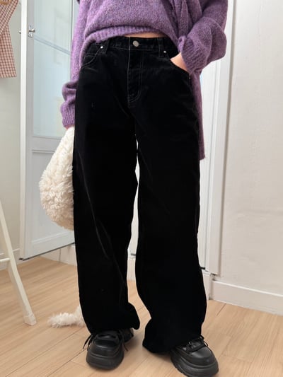 Velvet 絲絨落地直筒寬褲 1color1