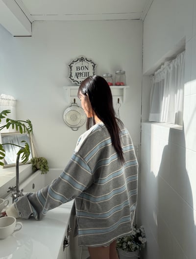 COMFORTABLE 條紋刷絨衛衣 1color5