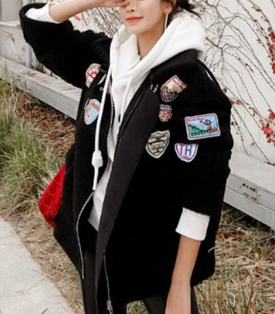 【現貨】韓國東大門時尚勳章貼布羊羔絨外套1