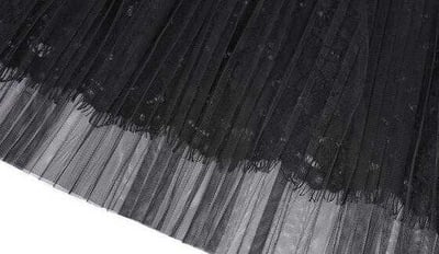 韓國氣質甜美睫毛蕾絲拼接百摺高腰網紗長裙5