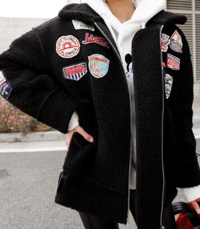 【現貨】韓國東大門時尚勳章貼布羊羔絨外套3