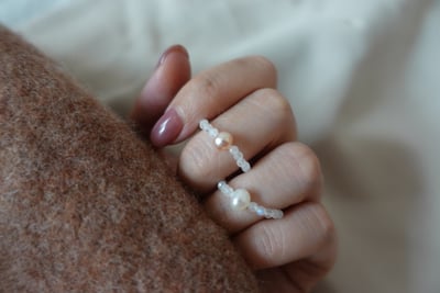 月光石珍珠彈性珠戒7