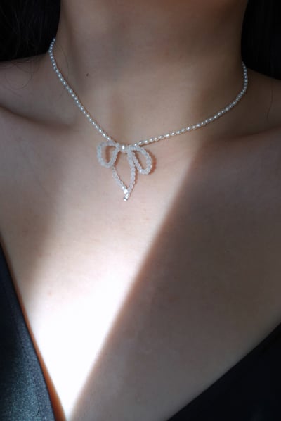 月光石珍珠 蝴蝶結頸鍊 S9254