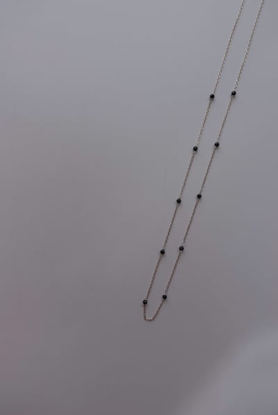 黑尖晶石間隔純銀項鍊 S9252