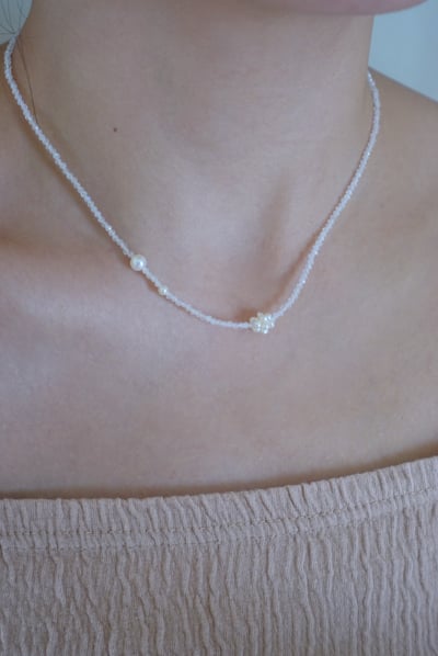 繡球花珍珠月光石項鍊 S9251