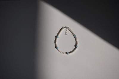 珍珠海藍寶銀珠手鍊 S9253