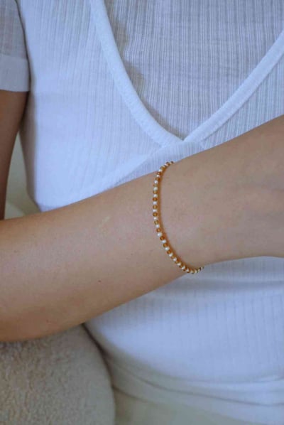 橙色石榴石珍珠手鍊14KGF1