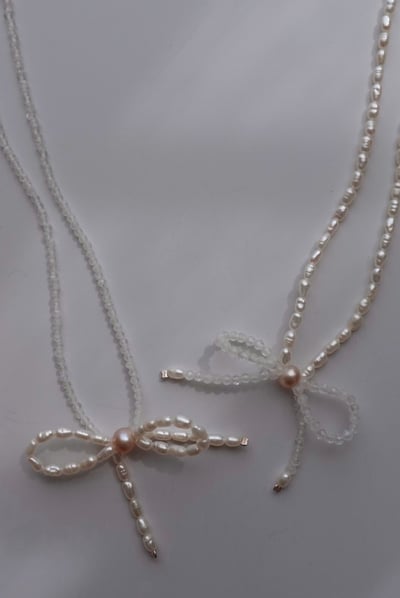 月光石珍珠 蝴蝶結頸鍊 S9252