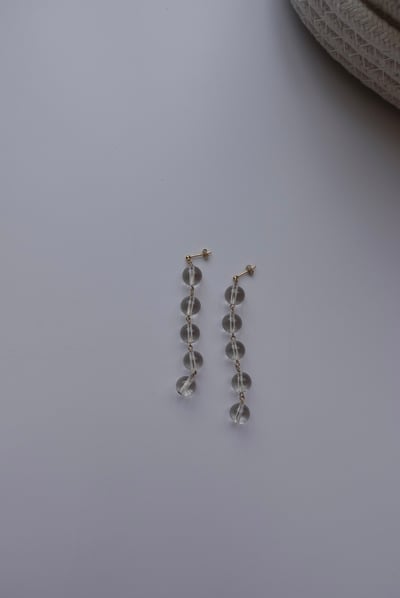 連續垂墜白水晶耳環 14KGF1