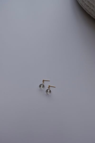白水晶垂墜耳環 14KGF1