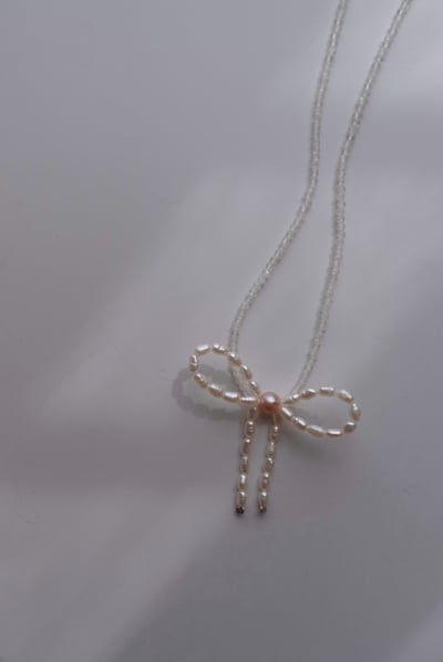 月光石珍珠 蝴蝶結頸鍊 S9256