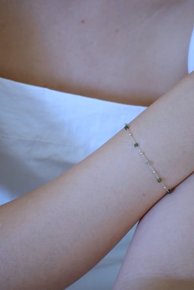 方糖碧璽銀珠間隔手鍊 S9254