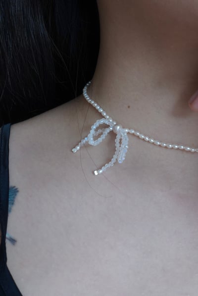 月光石珍珠 蝴蝶結頸鍊 S9255