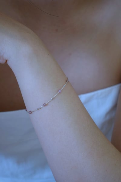 方糖碧璽銀珠間隔手鍊 S9256