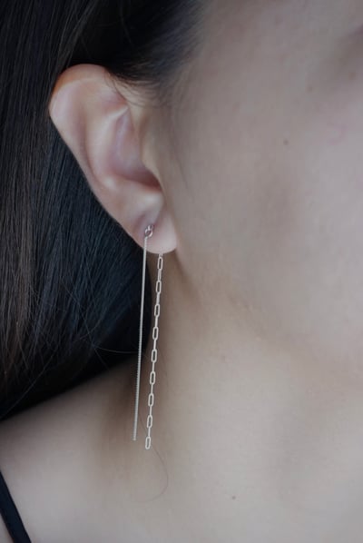 拼接細長方鍊後掛耳環 S9254