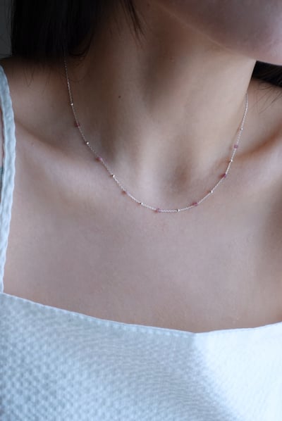 方糖碧璽銀珠間隔項鍊 S9258