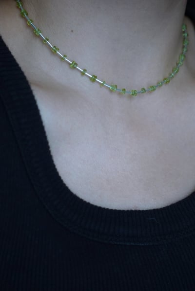 銀管間隔橄欖石項鍊 S9254