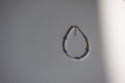 珍珠海藍寶銀珠手鍊 S9252