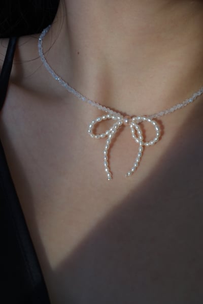 月光石珍珠 蝴蝶結頸鍊 S9257