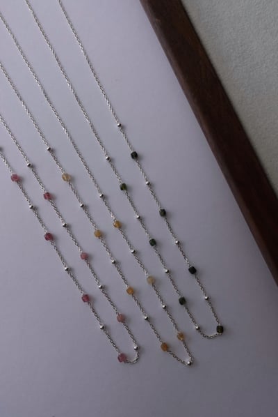 方糖碧璽銀珠間隔項鍊 S9251