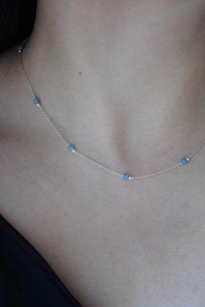 海藍寶銀珠間隔項鍊 S9253