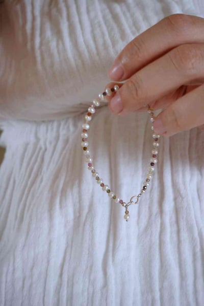 扁珍珠碧璽純銀手鍊 S9252