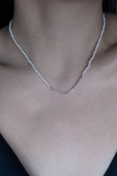 有點個性細扁珍珠項鍊 S9253