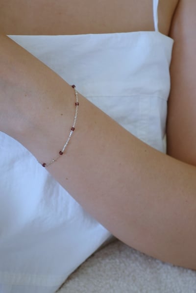 方糖天然石銀珠間隔手鍊 S9255