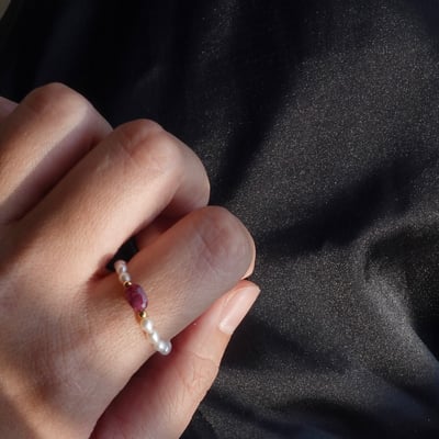 橢圓珍珠 天然石彈性珠戒 14KGF11