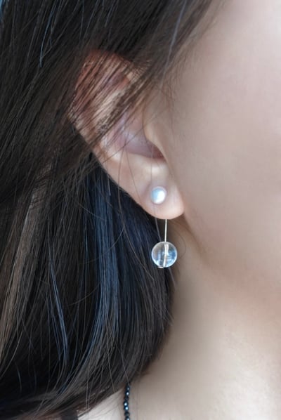 珍珠後掛白水晶耳環 S9253