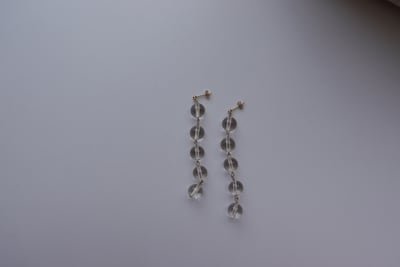 連續垂墜白水晶耳環 14KGF2