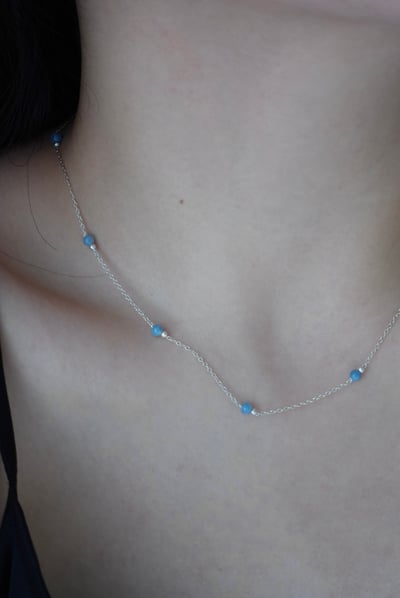 海藍寶銀珠間隔項鍊 S9254