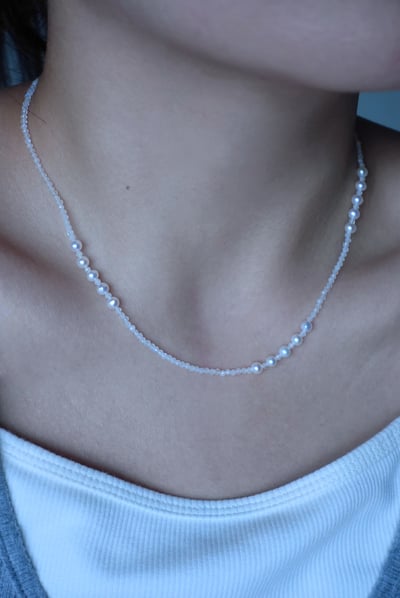 連續五顆珍珠月光石項鍊 S9253