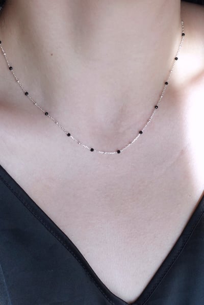 黑尖晶石間隔圓珠項鍊 S9254