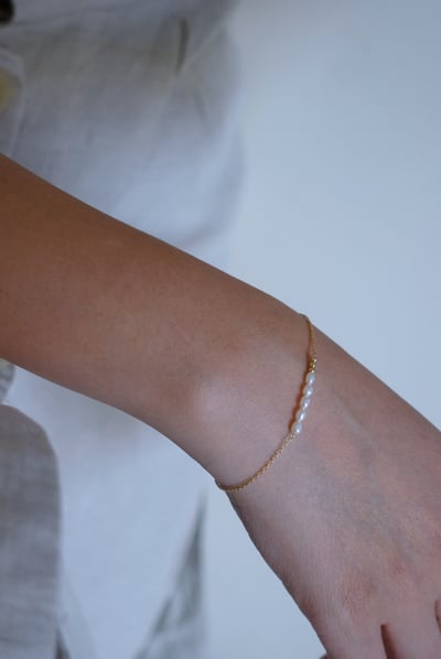 橢圓珍珠金珠手鍊 14KGF1