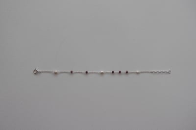 珍珠 紅石榴石 間隔純銀手鍊 S9255