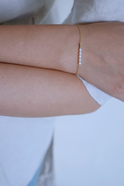 橢圓珍珠金珠手鍊 14KGF4