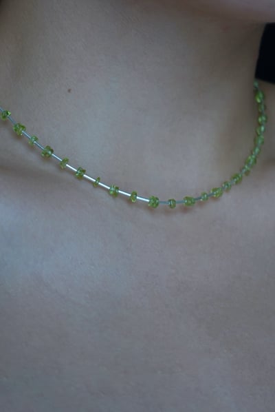 銀管間隔橄欖石項鍊 S9252