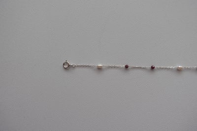 珍珠 紅石榴石 間隔純銀手鍊 S9256