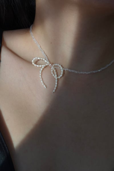 月光石珍珠 蝴蝶結頸鍊 S9258