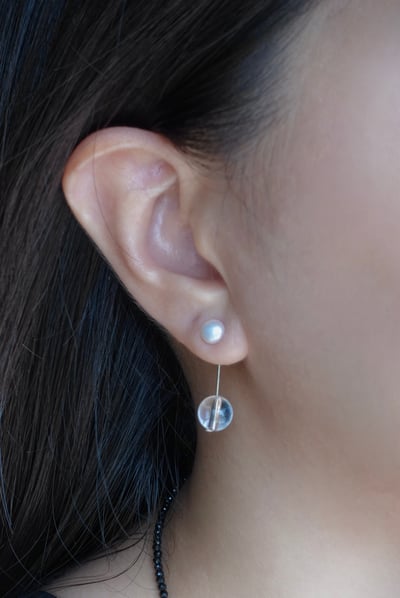 珍珠後掛白水晶耳環 S9254