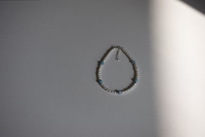 珍珠海藍寶銀珠手鍊 S9251