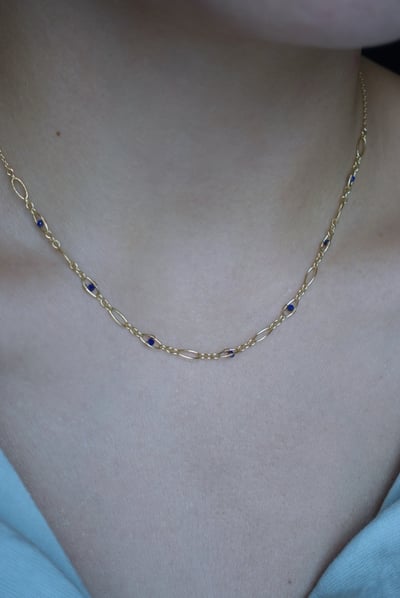 胖橢圓青金石項鍊 14KGF2