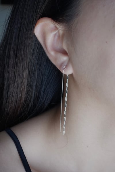 拼接細長方鍊後掛耳環 S9253