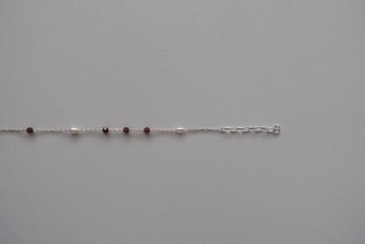 珍珠 紅石榴石 間隔純銀手鍊 S9257