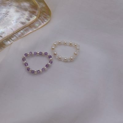 月光石珍珠彈性珠戒7