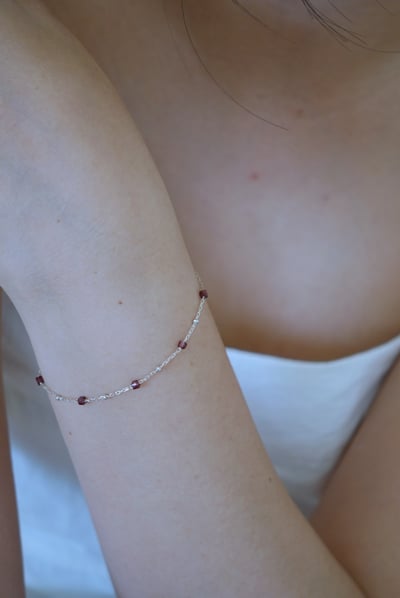 方糖天然石銀珠間隔手鍊 S9254